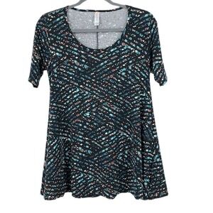 Lularoe Perfect T Shirt Multicolor Floral & Stripe Size XXS Tunic Short Sleeve